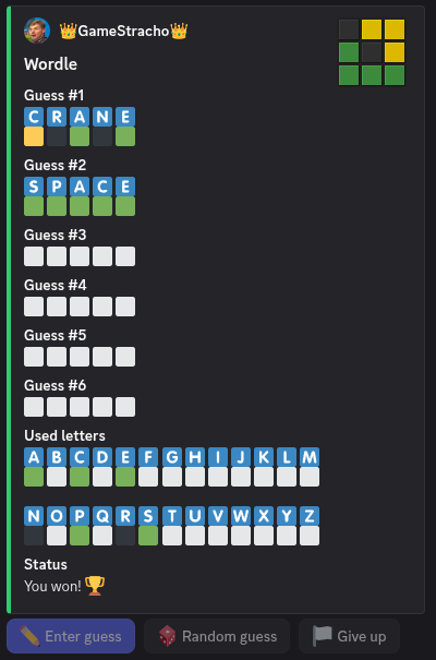Wordle mini-game in Discord