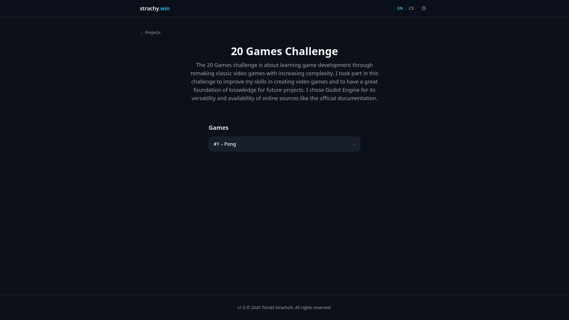 20 Games Challenge in dark theme