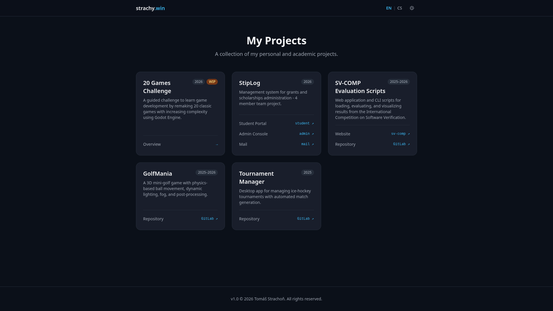 Homepage in dark theme