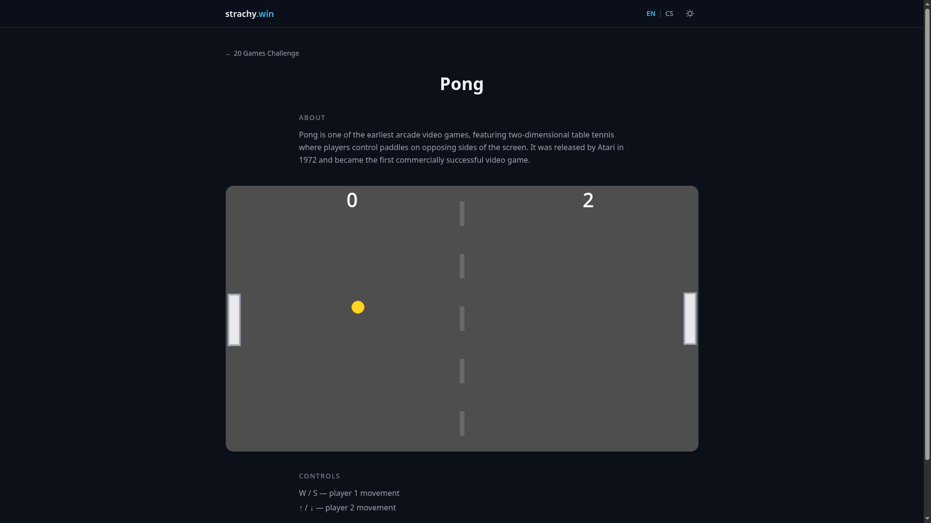 Pong demo in dark theme